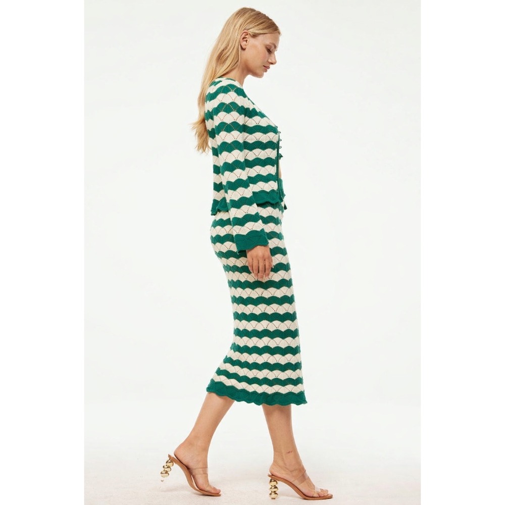 MISA LOS ANGELES Womens Green Cream Chevron Knit Cardigan Sweater Size XL - Picture 4 of 10